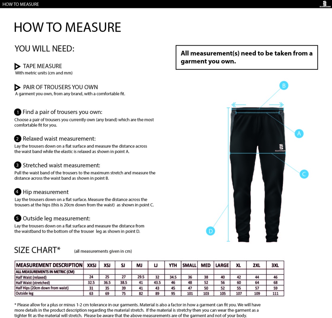Bar Hill CC - Skinny Pant - Size Guide