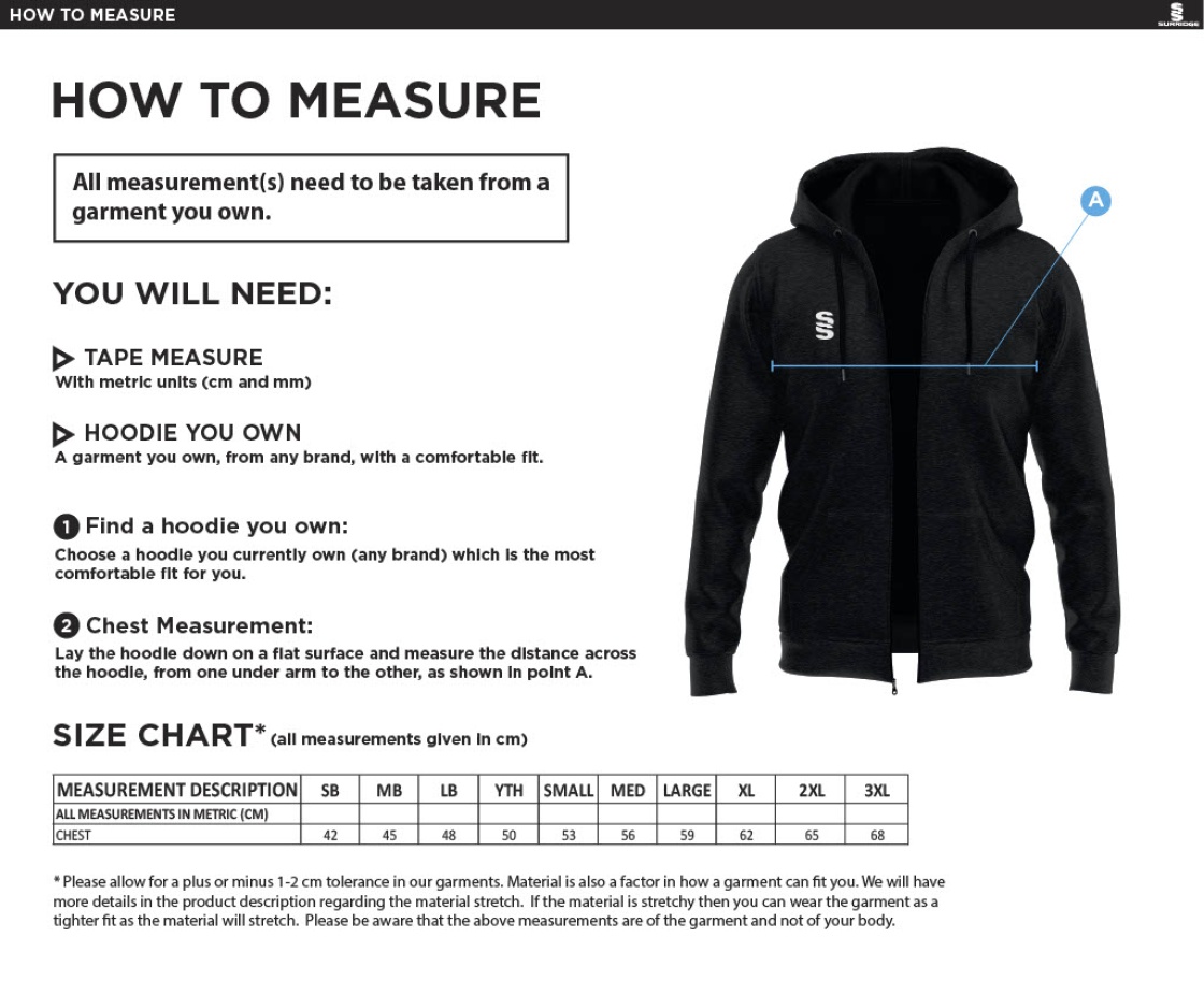 Bar Hill CC - Dual Full Zip Hoody - Size Guide