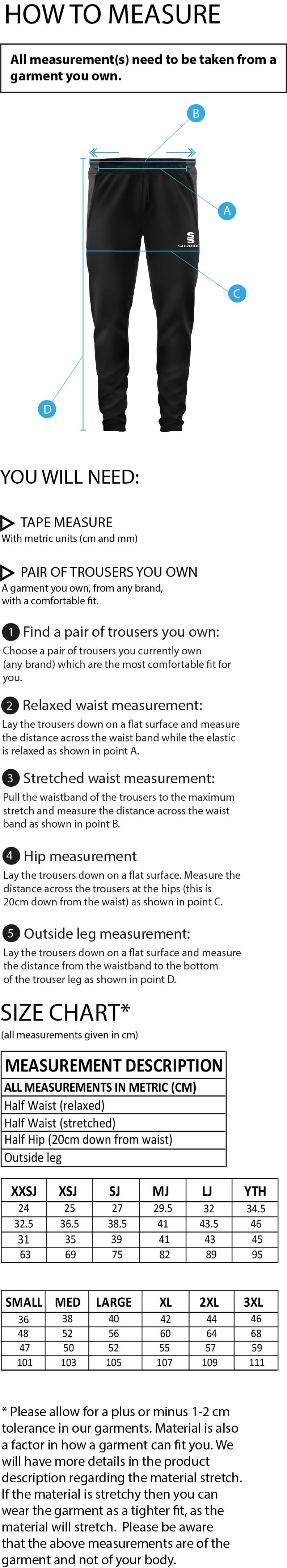 Bar Hill CC - Skinny Pant - Size Guide