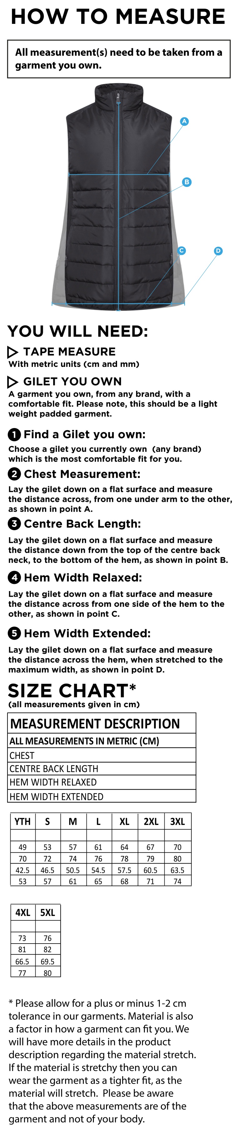 Bar Hill CC - Active Gilet - Size Guide