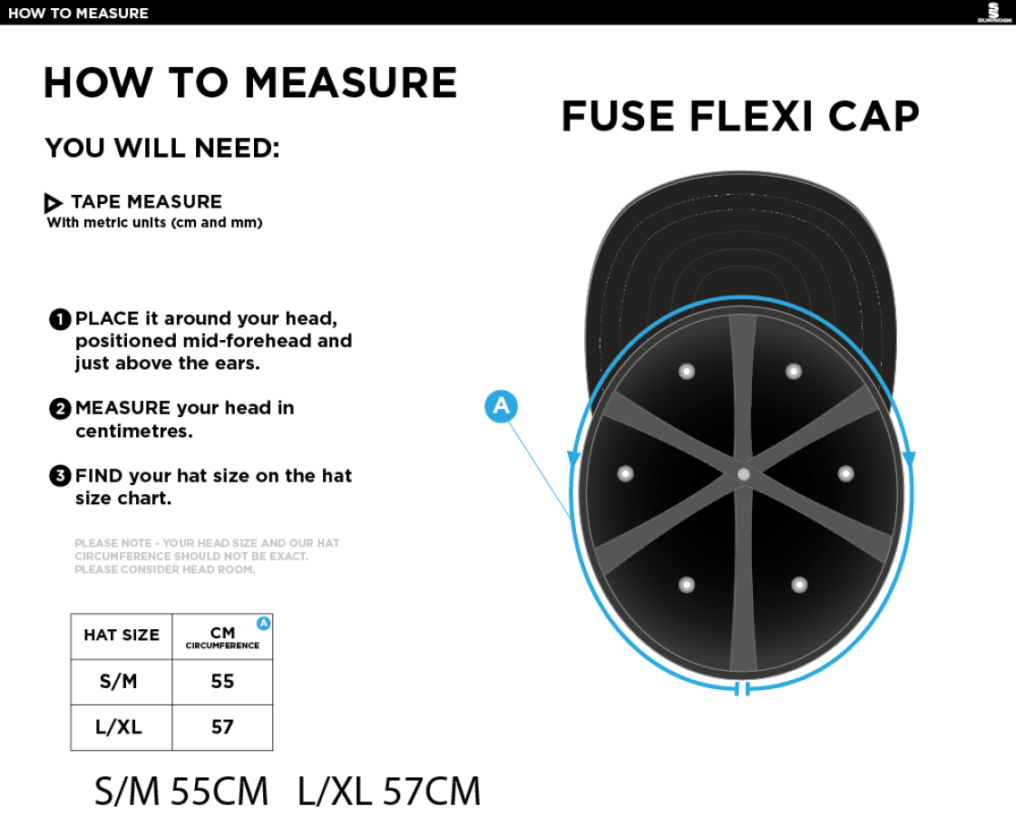 Bar Hill CC - Fuse Flexi Cap - Maroon - Size Guide